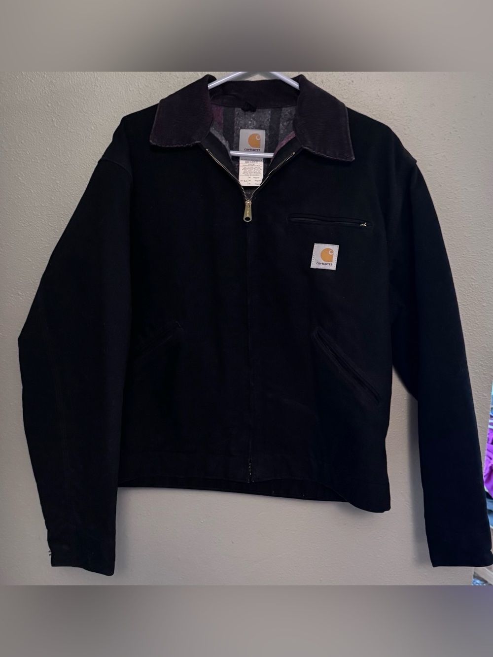Vintage Carhartt Men’s Black Detroit Workwear Zip Jacket with Logo Patch